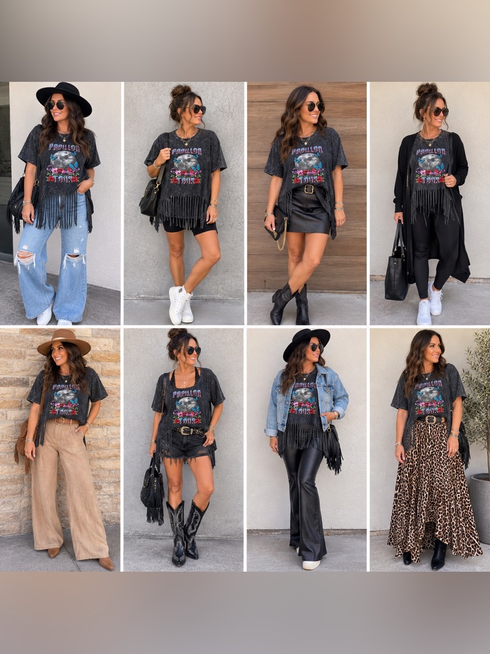 Fifth Sun Black Washed Fringe Tee with Moon & Butterfly Graphic